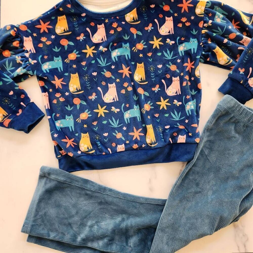 Millie Loves Lily size 5-6 year girls velvet lush glam kitty cat outfit set swea